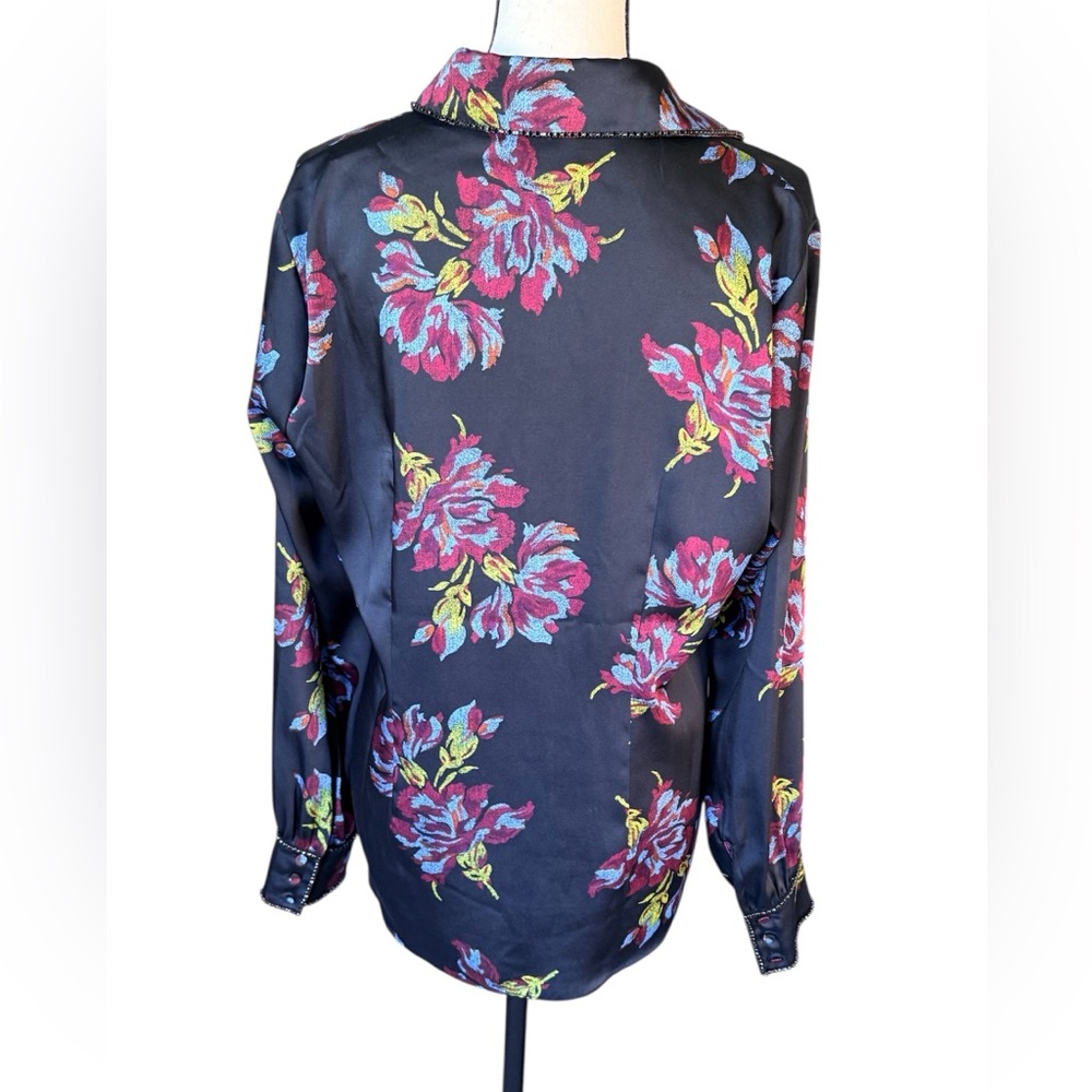 CINQ À SEPT Blanche Rhinestone Embellished Floral Print Blouse size M - Picture 5 of 9